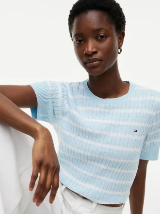 Short-Sleeve Cable Knit Sweater