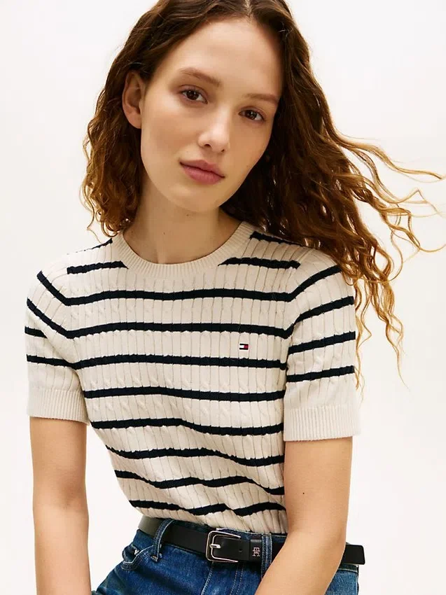 Short-Sleeve Cable Knit Sweater Short-Sleeve Cable Knit Sweater