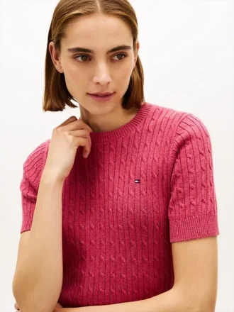 Short-Sleeve Cable Knit Sweater