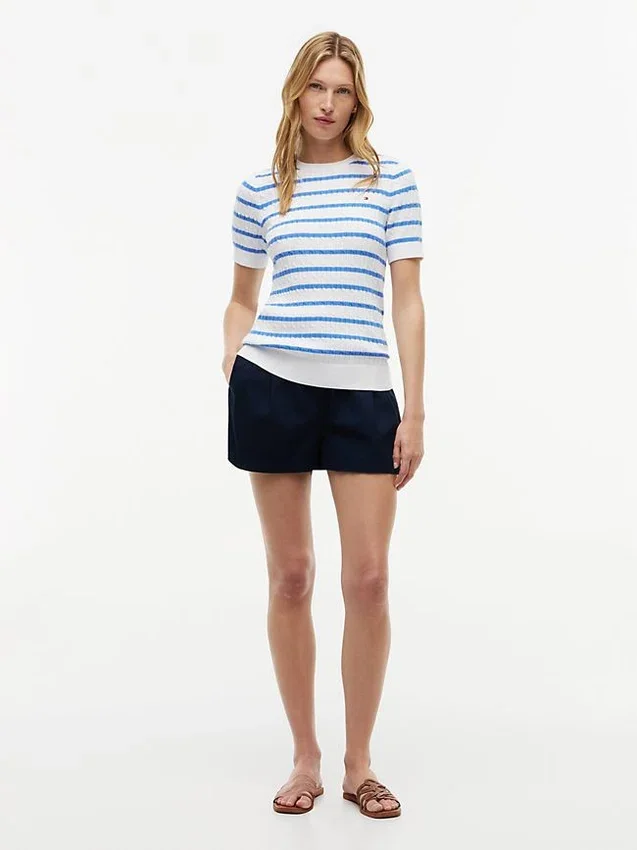 Short-Sleeve Cable Knit Sweater Short-Sleeve Cable Knit Sweater