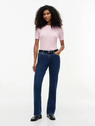 Short-Sleeve Cable Knit Sweater