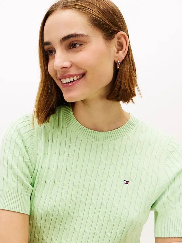 Short-Sleeve Cable Knit Sweater Short-Sleeve Cable Knit Sweater