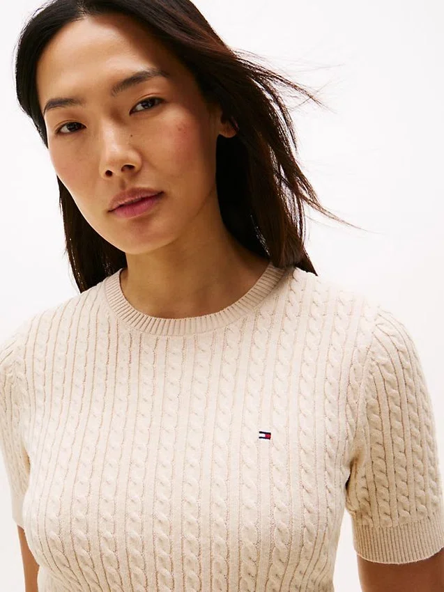 Short-Sleeve Cable Knit Sweater Short-Sleeve Cable Knit Sweater