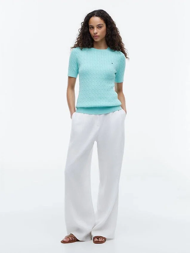 Short-Sleeve Cable Knit Sweater Short-Sleeve Cable Knit Sweater