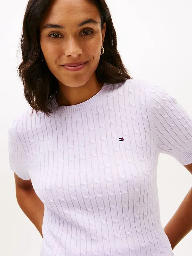 Short-Sleeve Cable Knit Sweater Short-Sleeve Cable Knit Sweater
