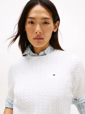 Short-Sleeve Cable Knit Sweater