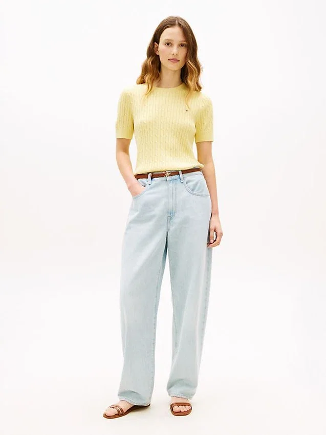 Short-Sleeve Cable Knit Sweater Short-Sleeve Cable Knit Sweater