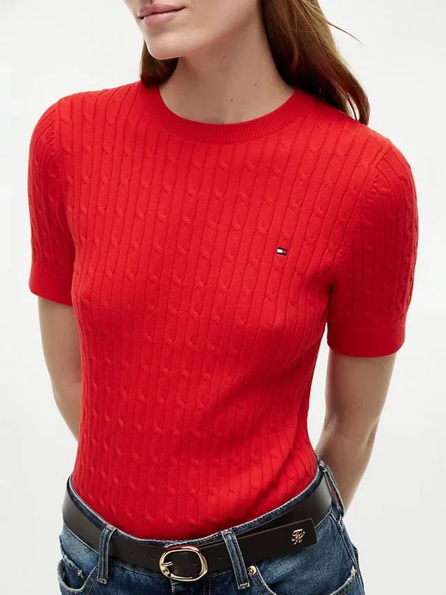 Short-Sleeve Cable Knit Sweater Short-Sleeve Cable Knit Sweater