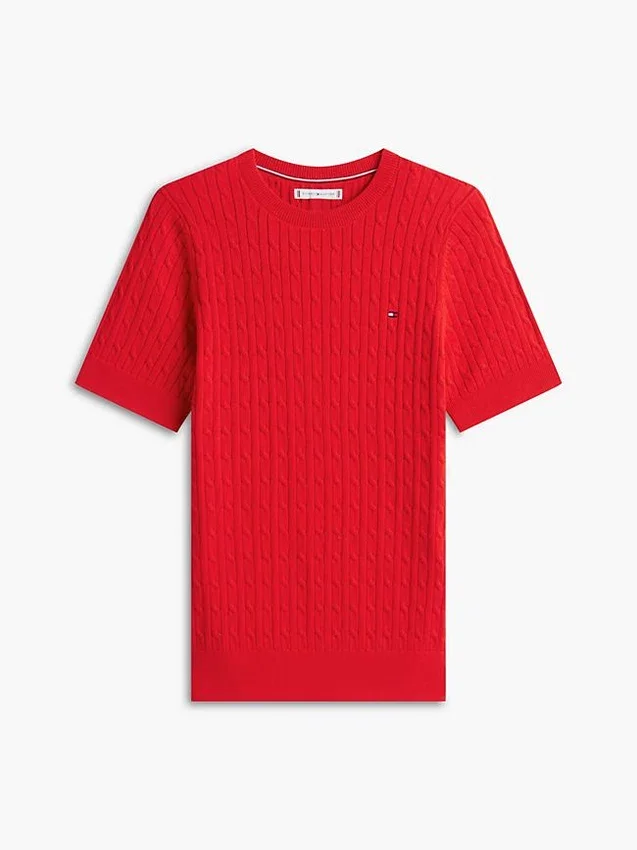 Short-Sleeve Cable Knit Sweater Short-Sleeve Cable Knit Sweater