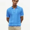 Short-Sleeve Cable Knit Sweater Polo