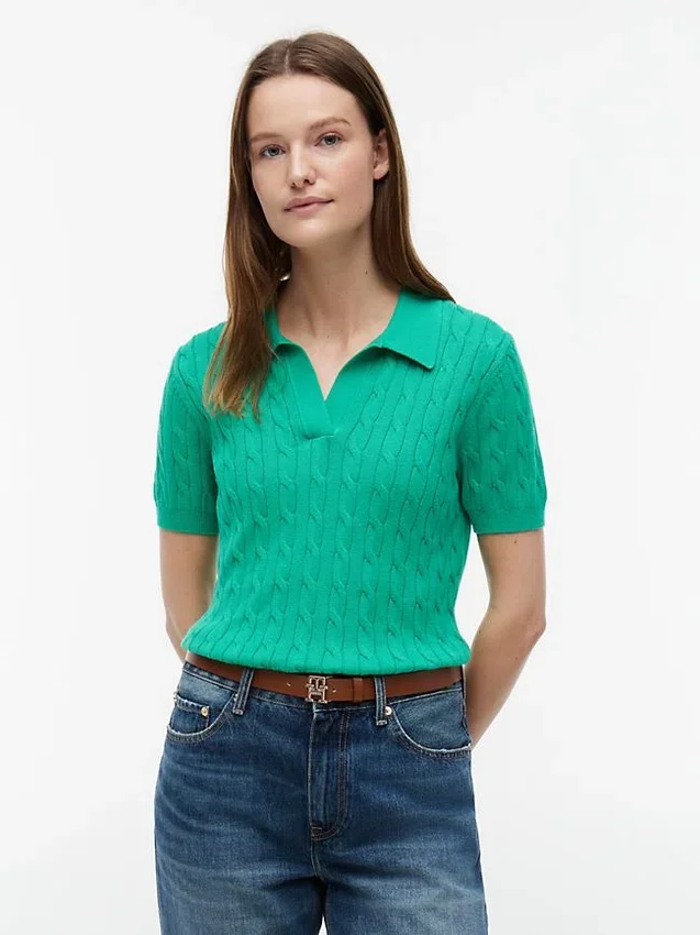 Short-Sleeve Cable Knit Sweater Polo Short-Sleeve Cable Knit Sweater Polo