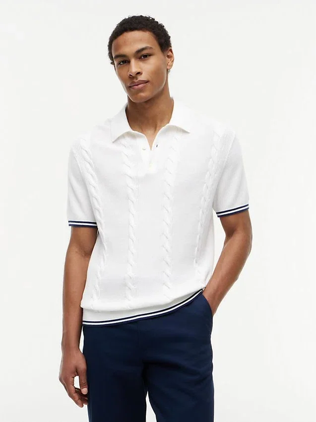 Short-Sleeve Cable Knit Sweater Polo Short-Sleeve Cable Knit Sweater Polo