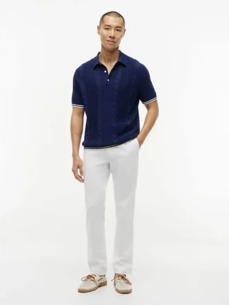 Short-Sleeve Cable Knit Sweater Polo