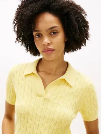 Short-Sleeve Cable Knit Sweater Polo