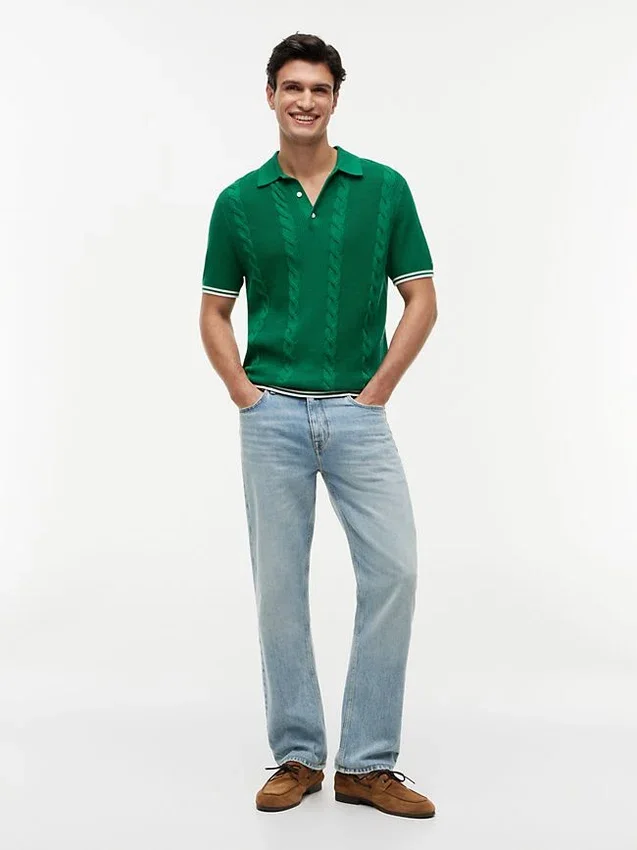 Short-Sleeve Cable Knit Sweater Polo Short-Sleeve Cable Knit Sweater Polo