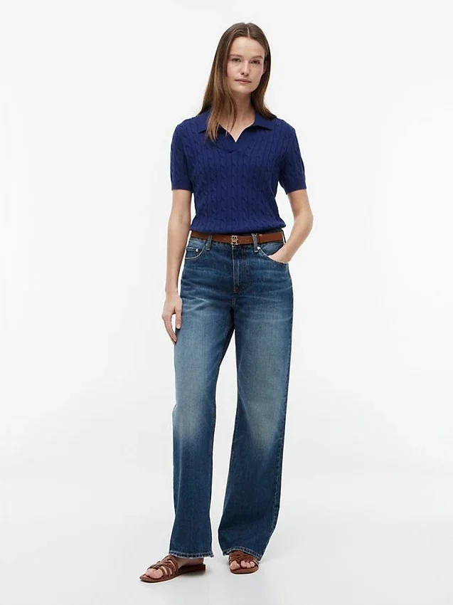 Short-Sleeve Cable Knit Sweater Polo Short-Sleeve Cable Knit Sweater Polo