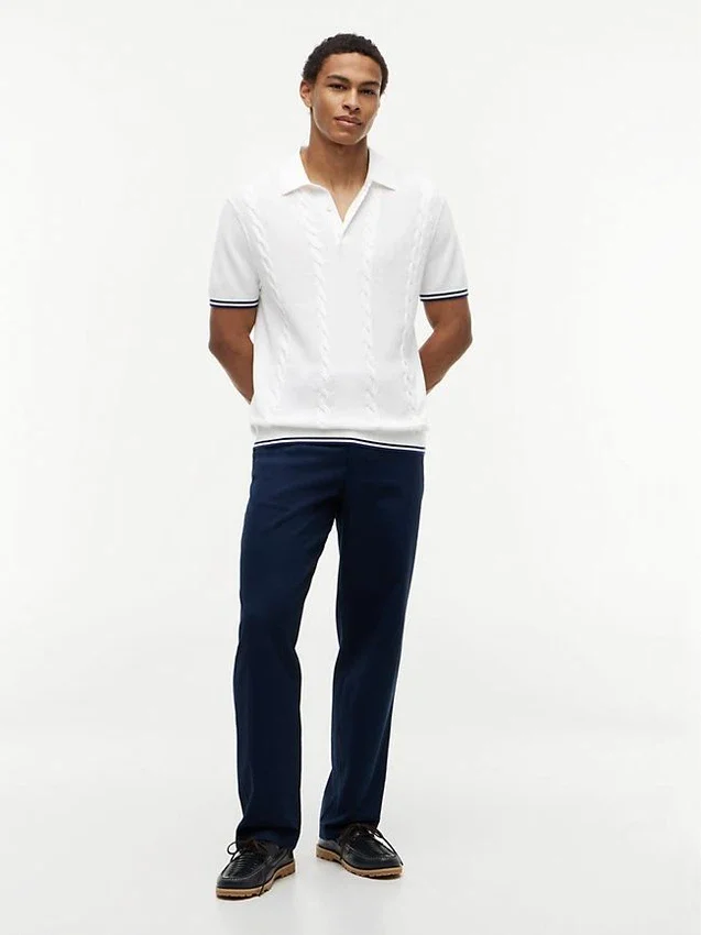 Short-Sleeve Cable Knit Sweater Polo Short-Sleeve Cable Knit Sweater Polo