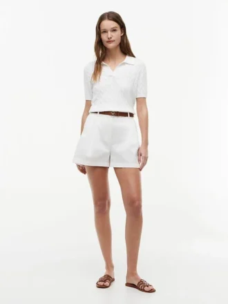 Short-Sleeve Cable Knit Sweater Polo