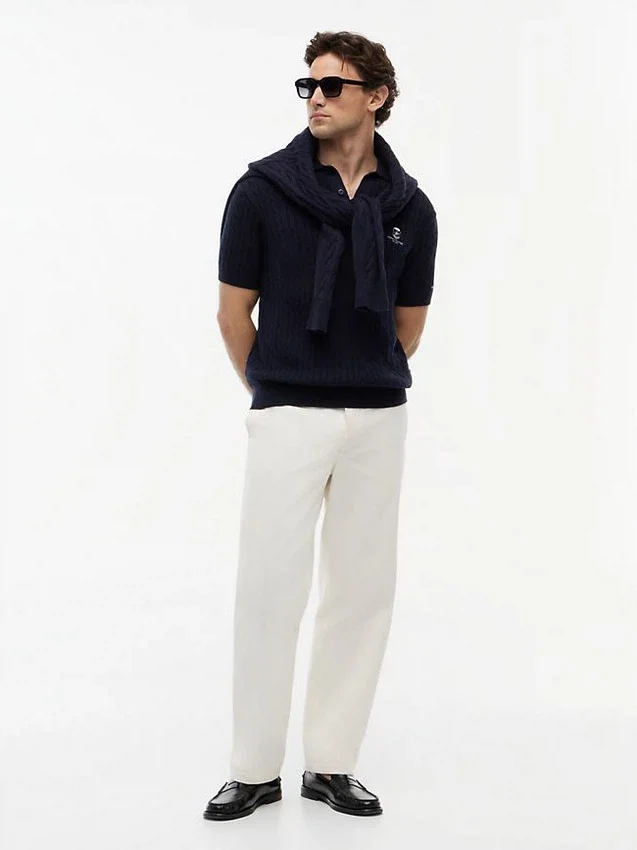 Short-Sleeve Cable Knit Sweater Polo Short-Sleeve Cable Knit Sweater Polo