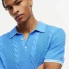 Short-Sleeve Cable Knit Sweater Polo