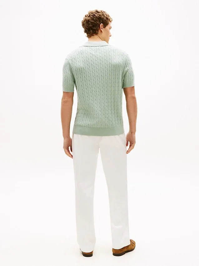Short-Sleeve Cable Knit Sweater Polo Short-Sleeve Cable Knit Sweater Polo