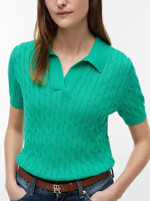 Short-Sleeve Cable Knit Sweater Polo Short-Sleeve Cable Knit Sweater Polo