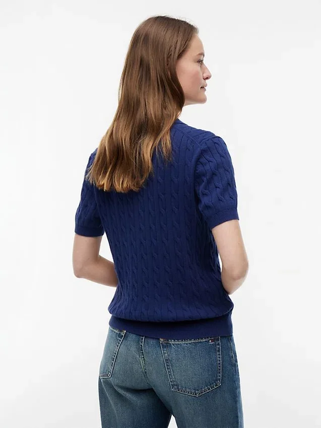 Short-Sleeve Cable Knit Sweater Polo Short-Sleeve Cable Knit Sweater Polo