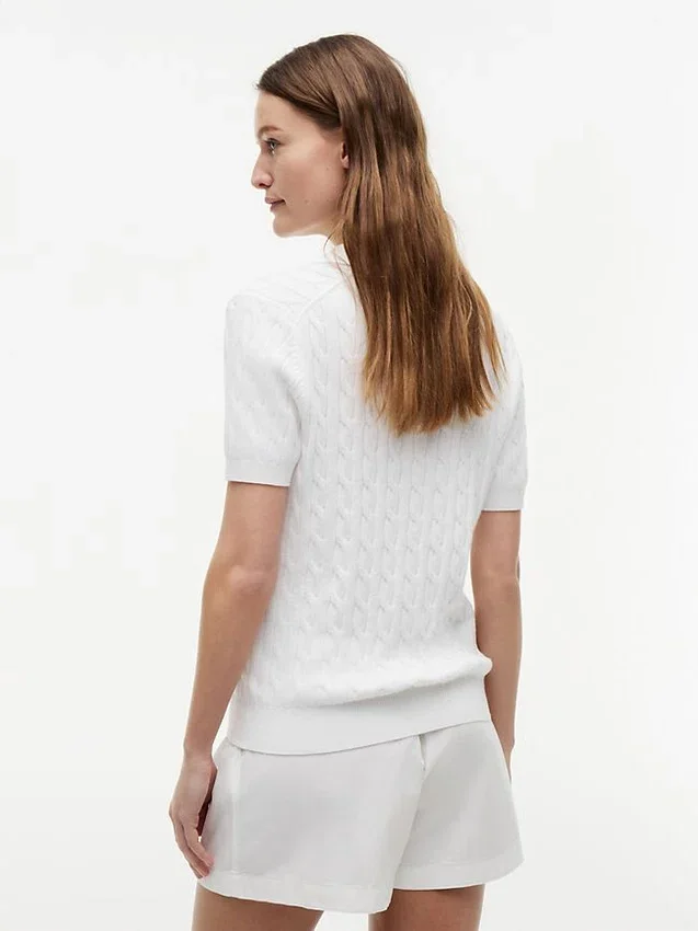 Short-Sleeve Cable Knit Sweater Polo Short-Sleeve Cable Knit Sweater Polo