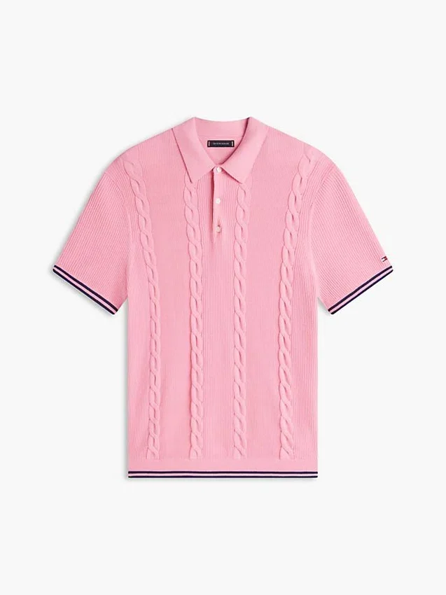 Short-Sleeve Cable Knit Sweater Polo Short-Sleeve Cable Knit Sweater Polo