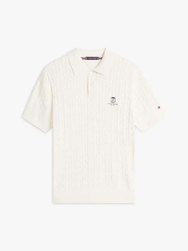 Short-Sleeve Cable Knit Sweater Polo Short-Sleeve Cable Knit Sweater Polo