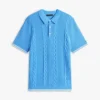 Short-Sleeve Cable Knit Sweater Polo