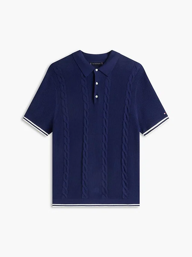 Short-Sleeve Cable Knit Sweater Polo Short-Sleeve Cable Knit Sweater Polo