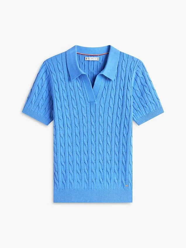 Short-Sleeve Cable Knit Sweater Polo Short-Sleeve Cable Knit Sweater Polo
