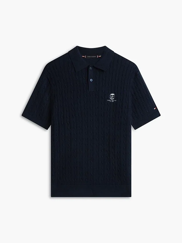 Short-Sleeve Cable Knit Sweater Polo Short-Sleeve Cable Knit Sweater Polo