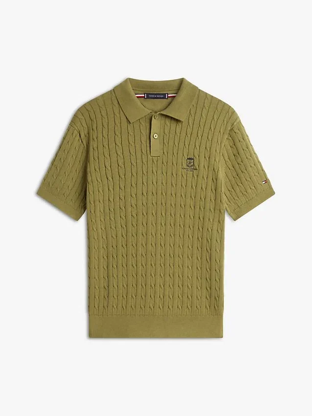Short-Sleeve Cable Knit Sweater Polo Short-Sleeve Cable Knit Sweater Polo