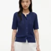 Short-Sleeve Mixed-Knit Cardigan Short-Sleeve Mixed-Knit Cardigan