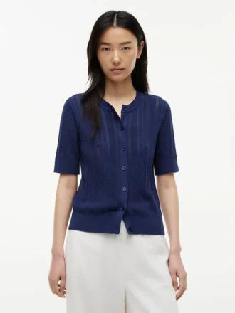 Short-Sleeve Mixed-Knit Cardigan
