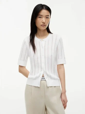Short-Sleeve Mixed-Knit Cardigan