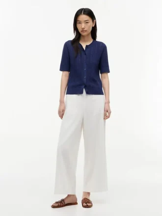 Short-Sleeve Mixed-Knit Cardigan