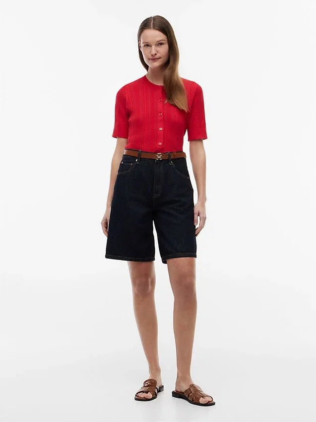 Short-Sleeve Mixed-Knit Cardigan Short-Sleeve Mixed-Knit Cardigan
