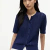 Short-Sleeve Mixed-Knit Cardigan Short-Sleeve Mixed-Knit Cardigan