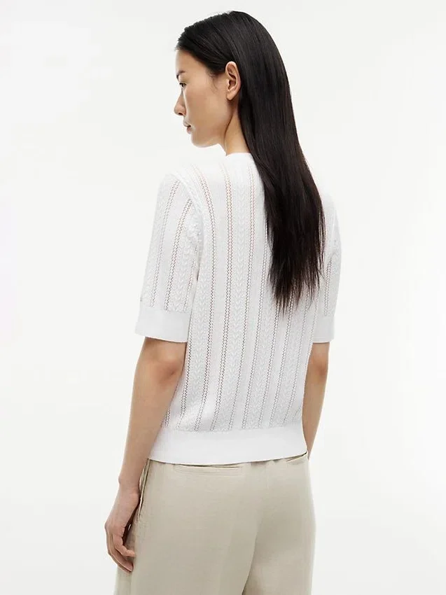 Short-Sleeve Mixed-Knit Cardigan Short-Sleeve Mixed-Knit Cardigan