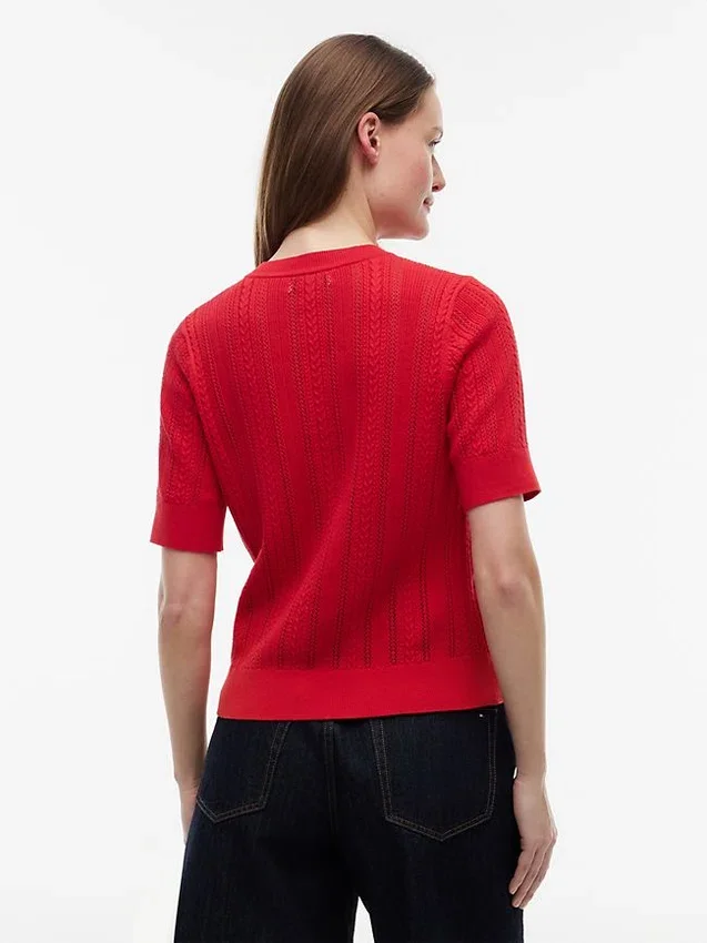 Short-Sleeve Mixed-Knit Cardigan Short-Sleeve Mixed-Knit Cardigan