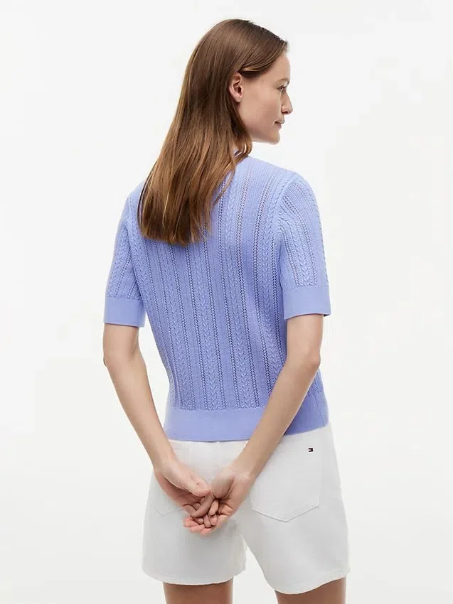 Short-Sleeve Mixed-Knit Cardigan Short-Sleeve Mixed-Knit Cardigan