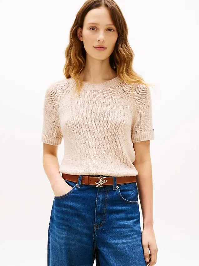 Short-Sleeve Open-Knit Sweater Short-Sleeve Open-Knit Sweater