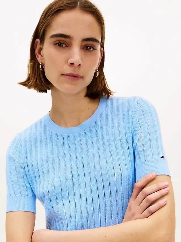 Short-Sleeve Pointelle Pocket Sweater Short-Sleeve Pointelle Pocket Sweater