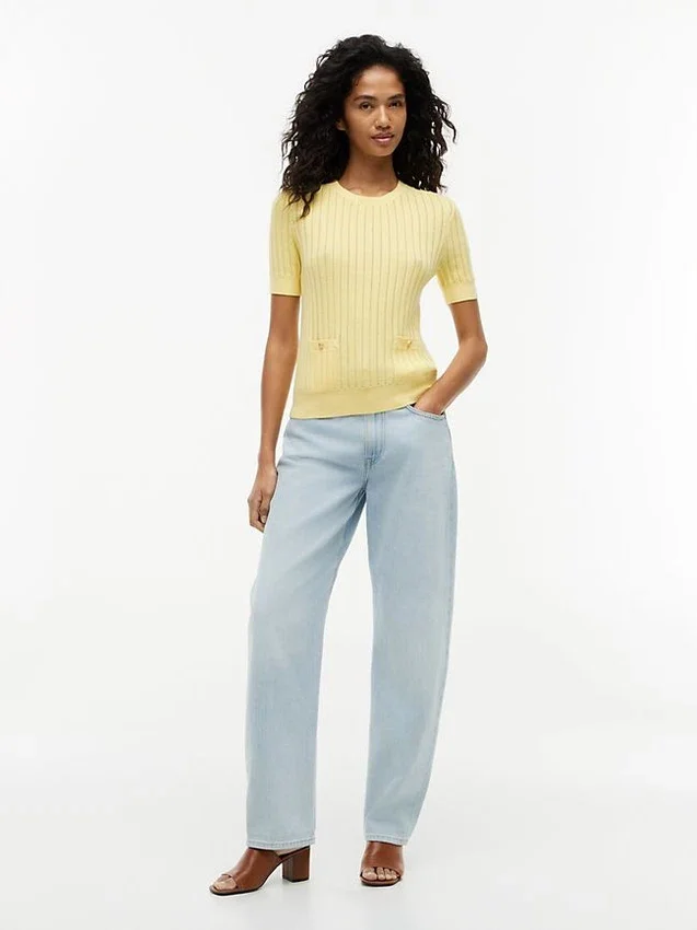Short-Sleeve Pointelle Pocket Sweater Short-Sleeve Pointelle Pocket Sweater