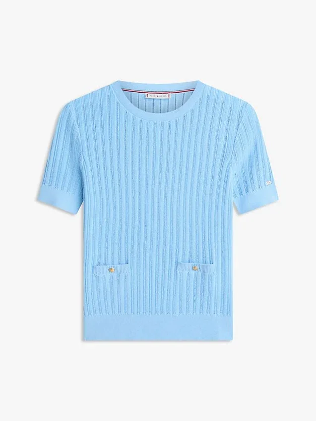 Short-Sleeve Pointelle Pocket Sweater Short-Sleeve Pointelle Pocket Sweater