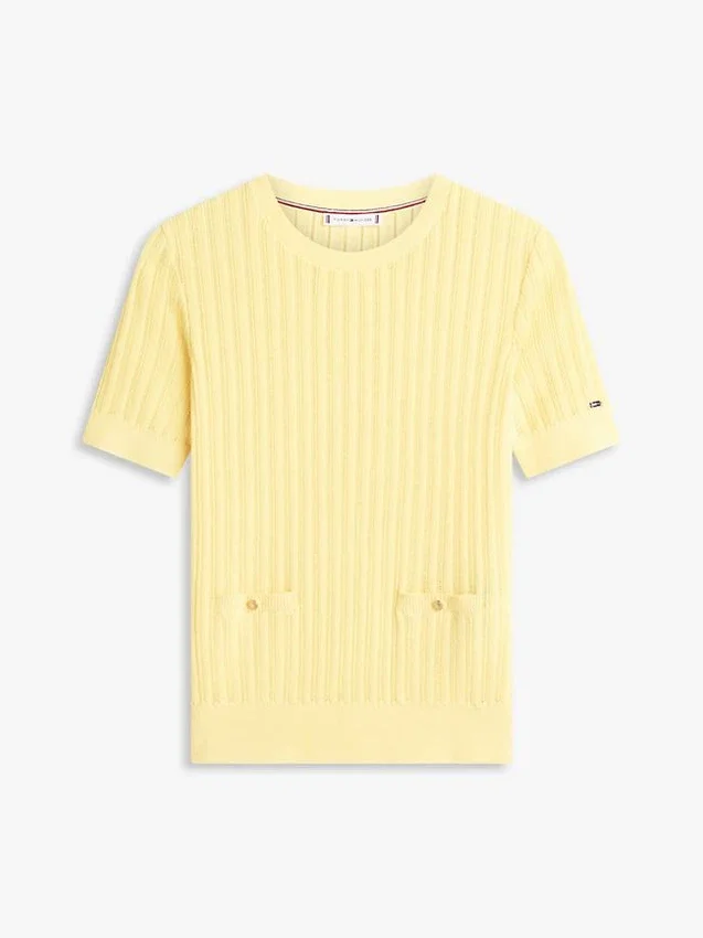 Short-Sleeve Pointelle Pocket Sweater Short-Sleeve Pointelle Pocket Sweater