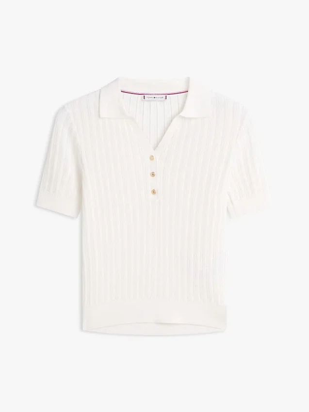 Short-Sleeve Pointelle Sweater Polo Short-Sleeve Pointelle Sweater Polo